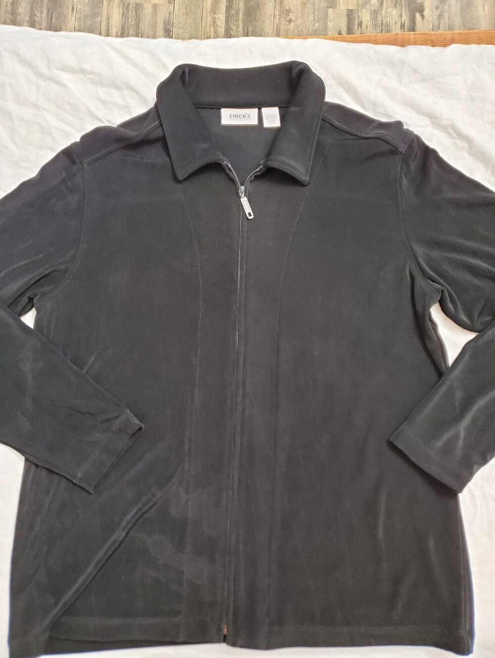 Chico's Travelers Size 3 XL Black Full Zip Jacket Acetate Spandex Travel Wrinkle